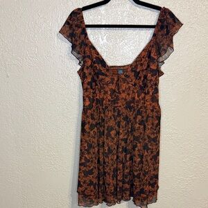 wild fable Rust Floral Mini Dress with Black Print